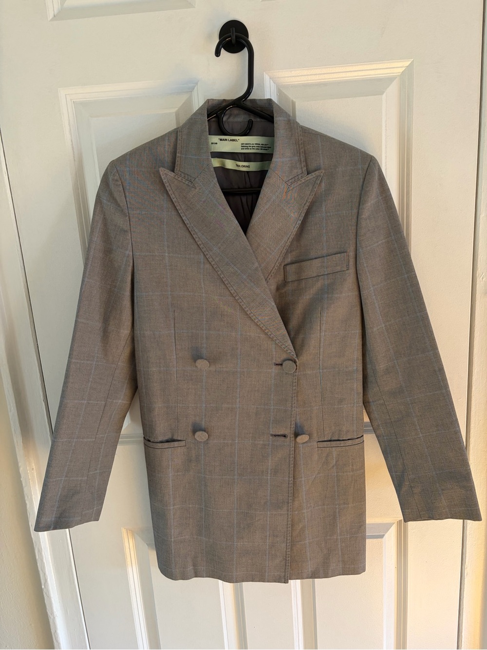 Off-White Gray Plaid Double-Breasted Blazer